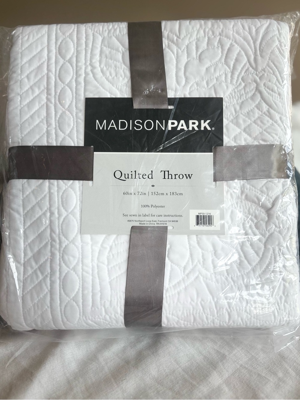 Madison Park White Quilted Throw Blanket 60x72 New Polyester Bedding